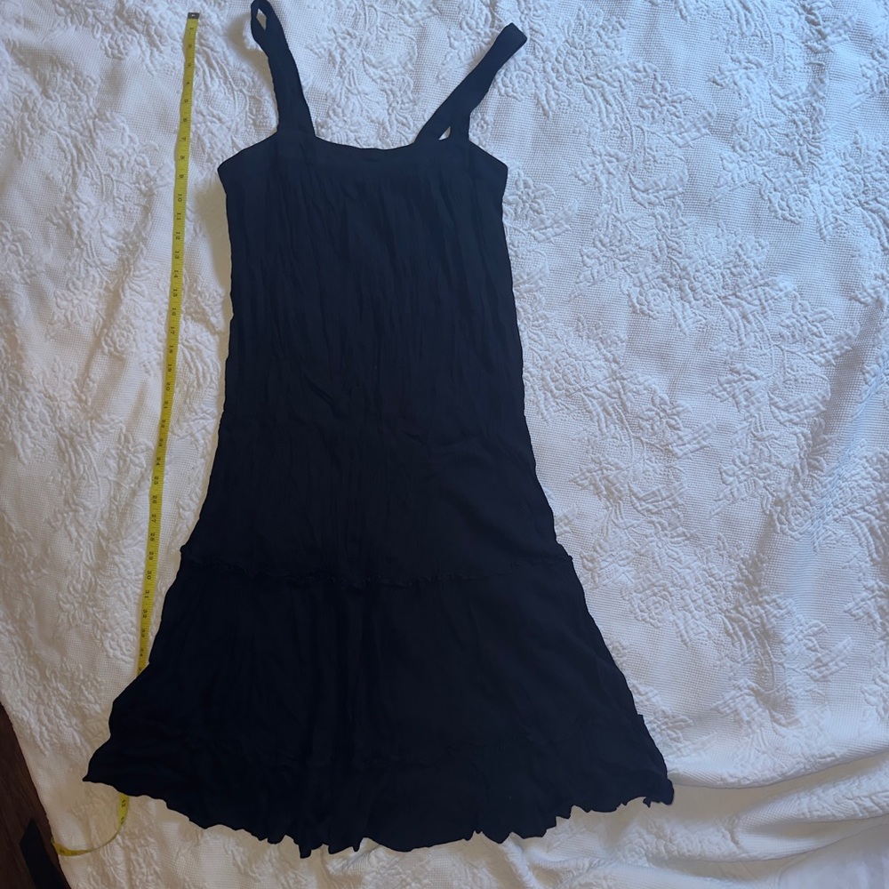 Melissa Masse Textured Black Dress, Strappy, Midi Length; Relaxed Fit